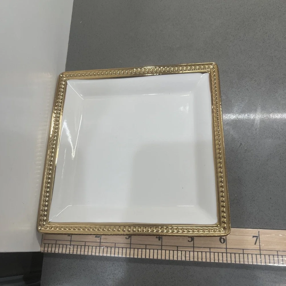 NEW ROSETTA set a four Square tidbit plates white with gold trim